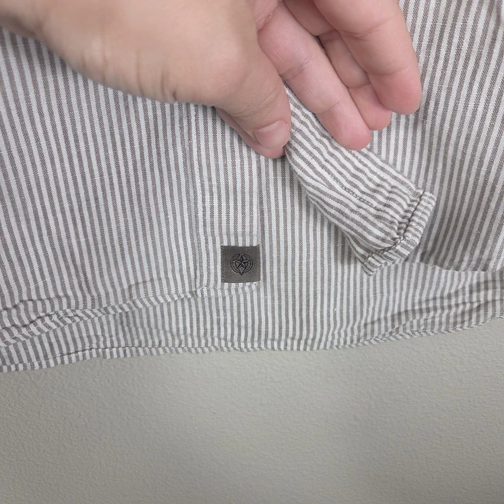Banana Republic Linen Cotton Shirt Mens Large Tall Brown White Stripe Button...